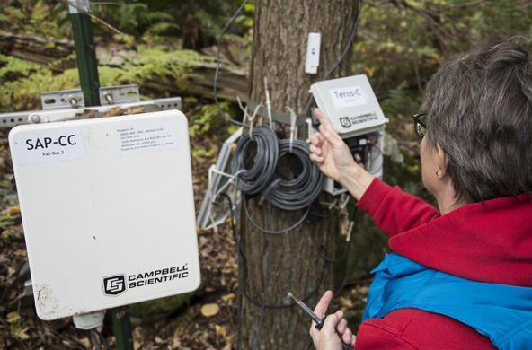 Vicky Kelly checks SMAP equipment 