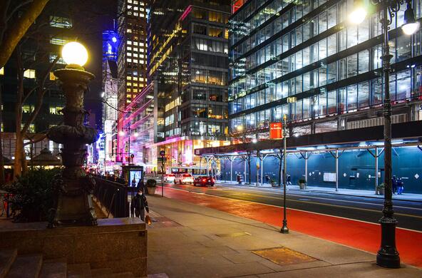 A Manhattan street at night