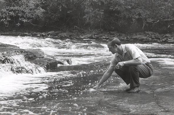 acid rain sampling in stream 