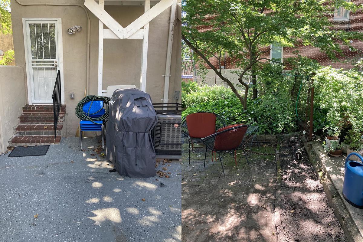 Backyards in one of the median-income neighborhoods