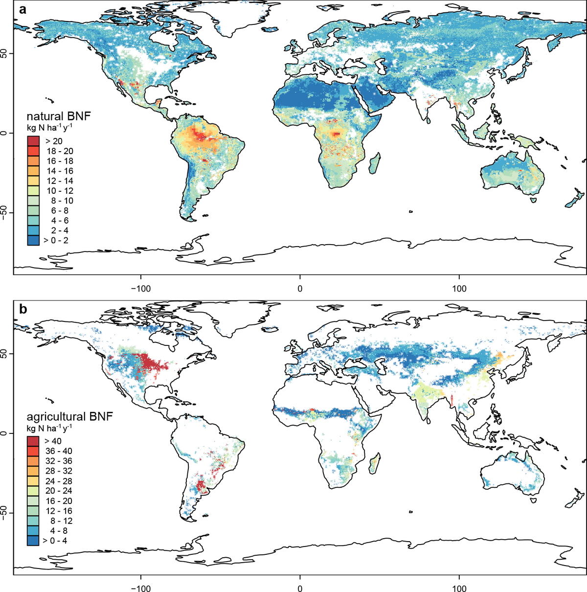 map of biological nitrogen fixation rates around the world