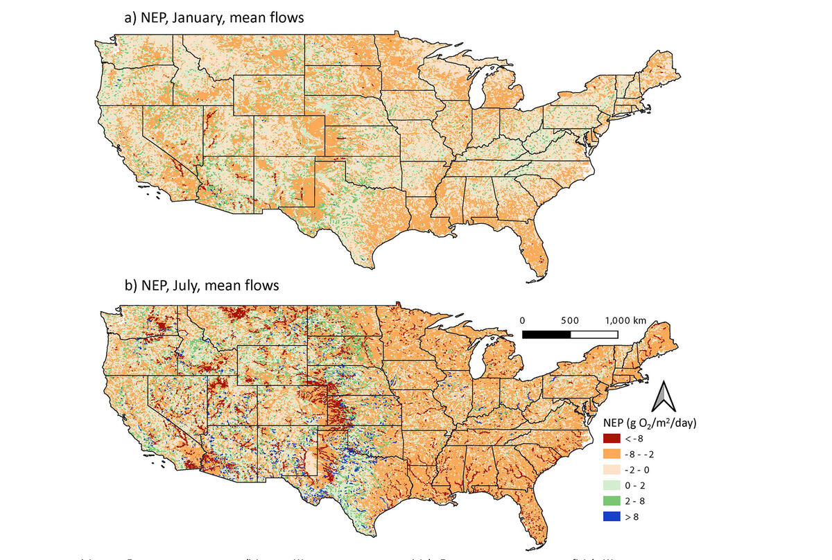 map of river metabolism across the contiguous US