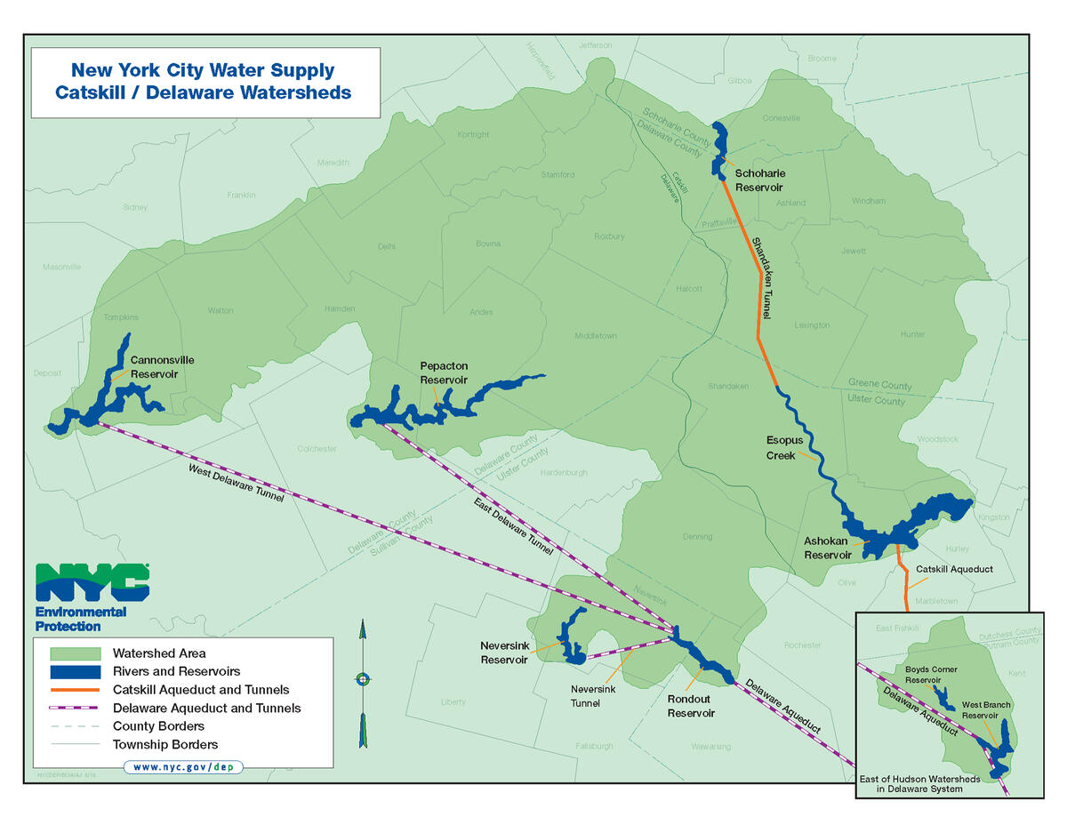 map of watersheds that provide NYC's drinking water
