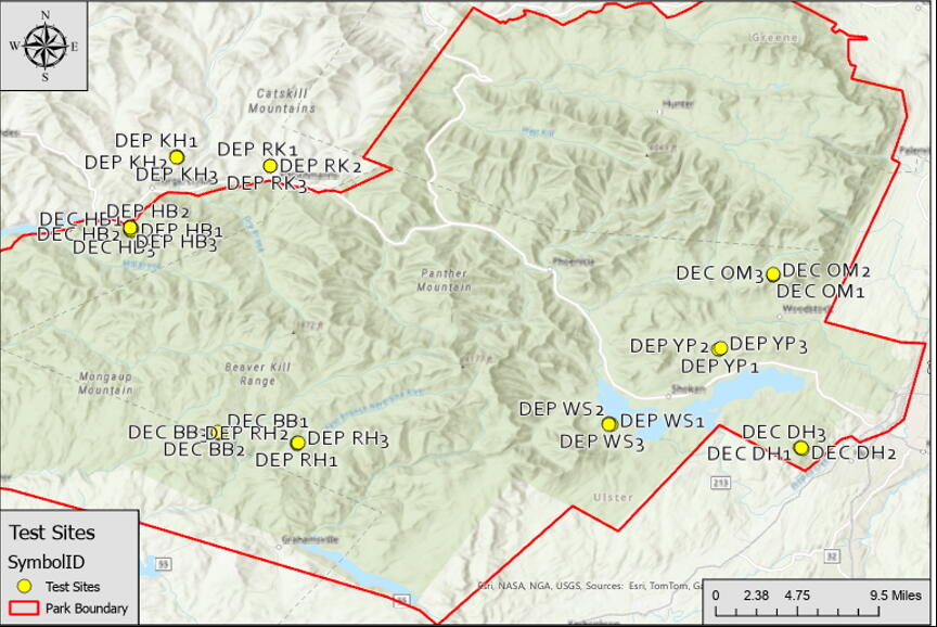 Map of study sites across the Catskill region