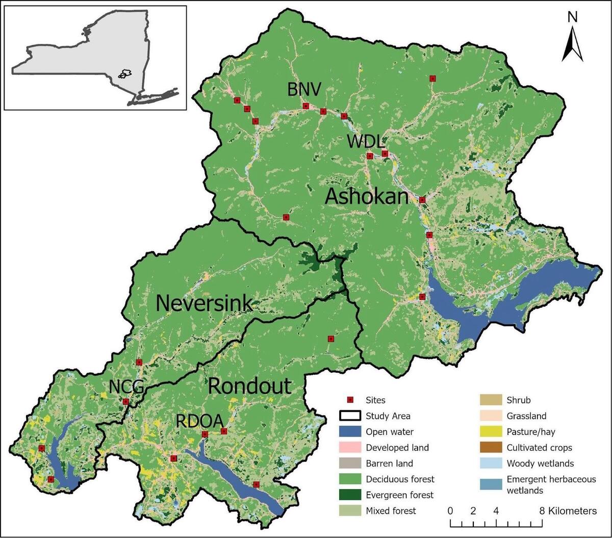 Map of three watersheds in the Catskills